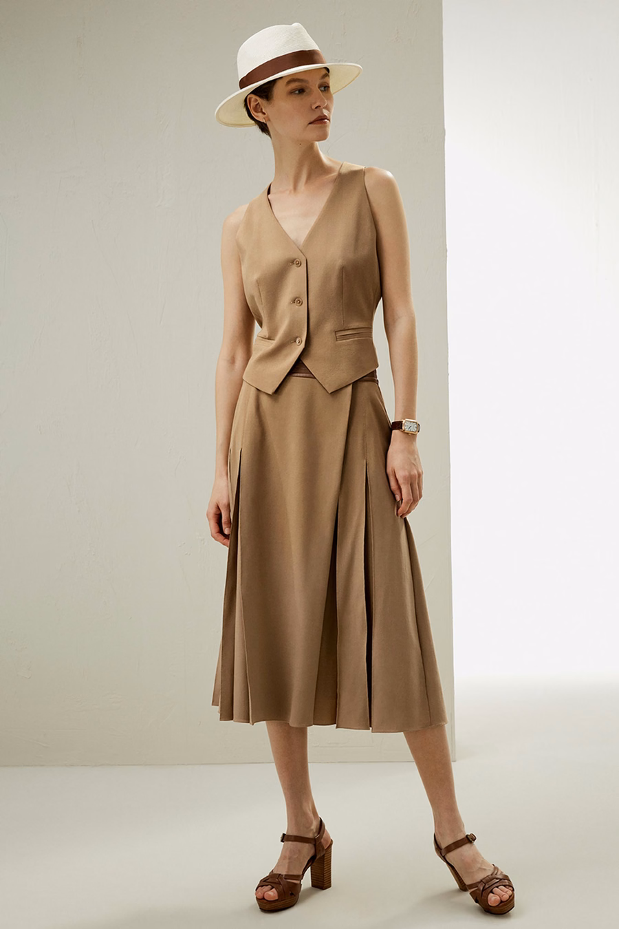Chaleco de Seda y Lana con Espalda de Seda Jacquard