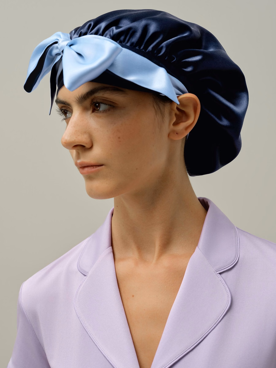 Gorro de sueño de seda reversible con cintas ajustables