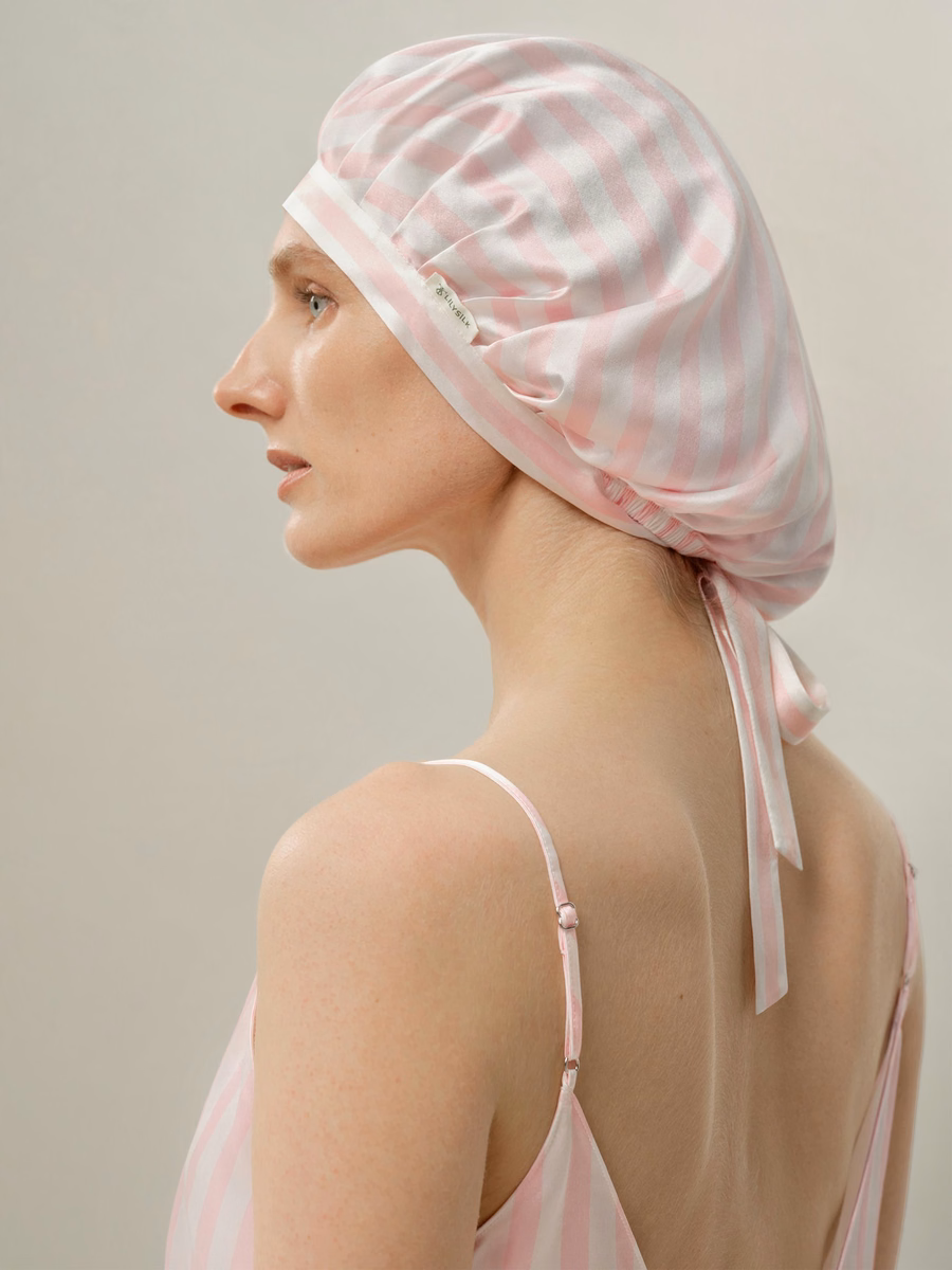 Gorro de sueño de charmeuse a rayas